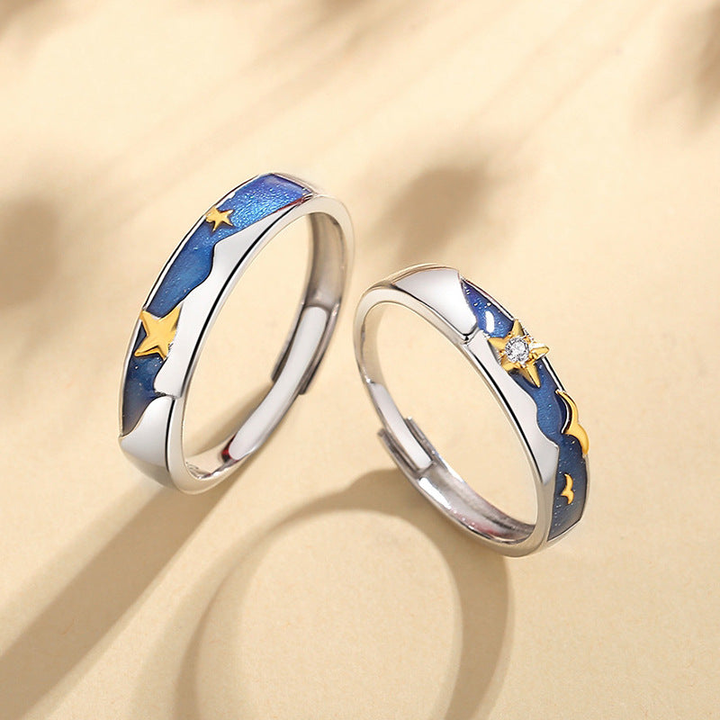 Romantic Star Sterling Silver 925 Couple Ring Fashion Versatile Star Zircon Plain Ring Ins Style Five-Pointed Star Ring