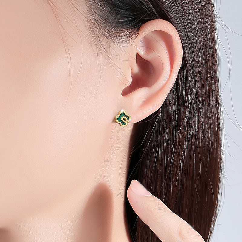 Lucky Clover Sterling Silver 925 Stud Earrings Female Niche Design Light Luxury Flower Earrings Ins Style Peacock Earrings