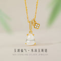 Lucky Clover Sterling Silver 925 Necklace Women's New Chinese National Fashion Natural Water Foam Jade Clavicle Chain Ins Gourd Pendant