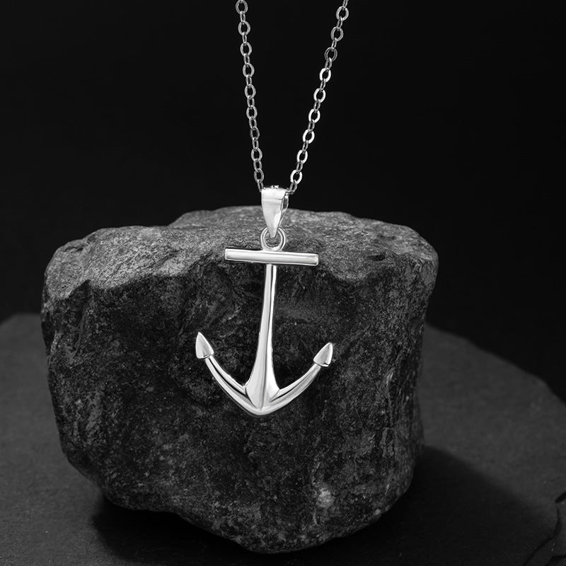 Anchor Sterling Silver 925 Necklace Men's Niche Light Luxury High-Grade Hip Hop Clavicle Chain Vintage Punk Cross Pendant