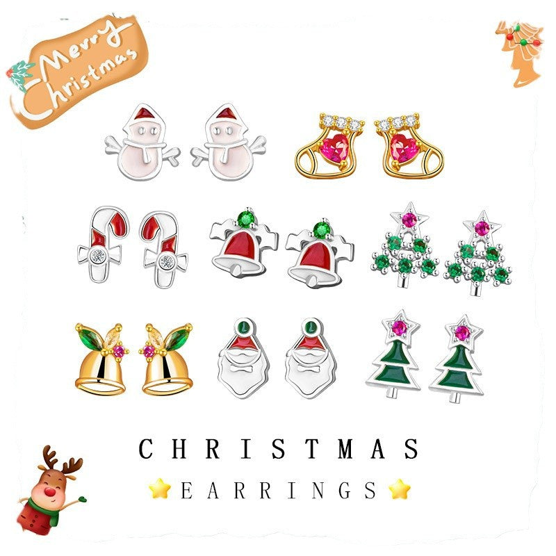 Santa Claus Sterling Silver 925 Week Earrings Light Luxury High-Grade Bell Lovely Earrings Ins Candy Socks Earrings