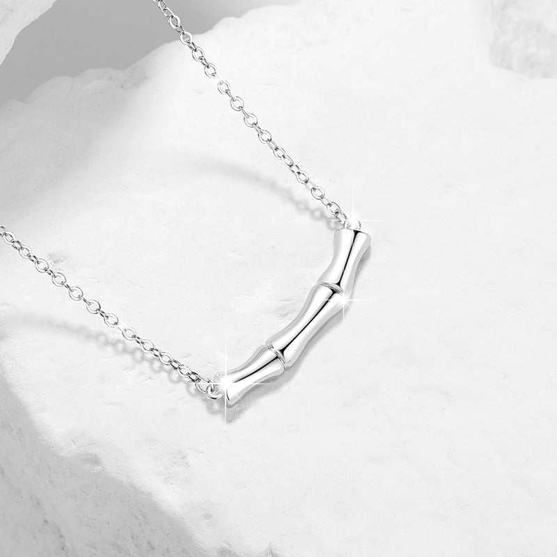 Green Plum Bamboo Horse Sterling Silver 925 Couple Necklace Men and Women Fashion All-Match Clavicle Chain Goods Ins Style Bamboo Pendant