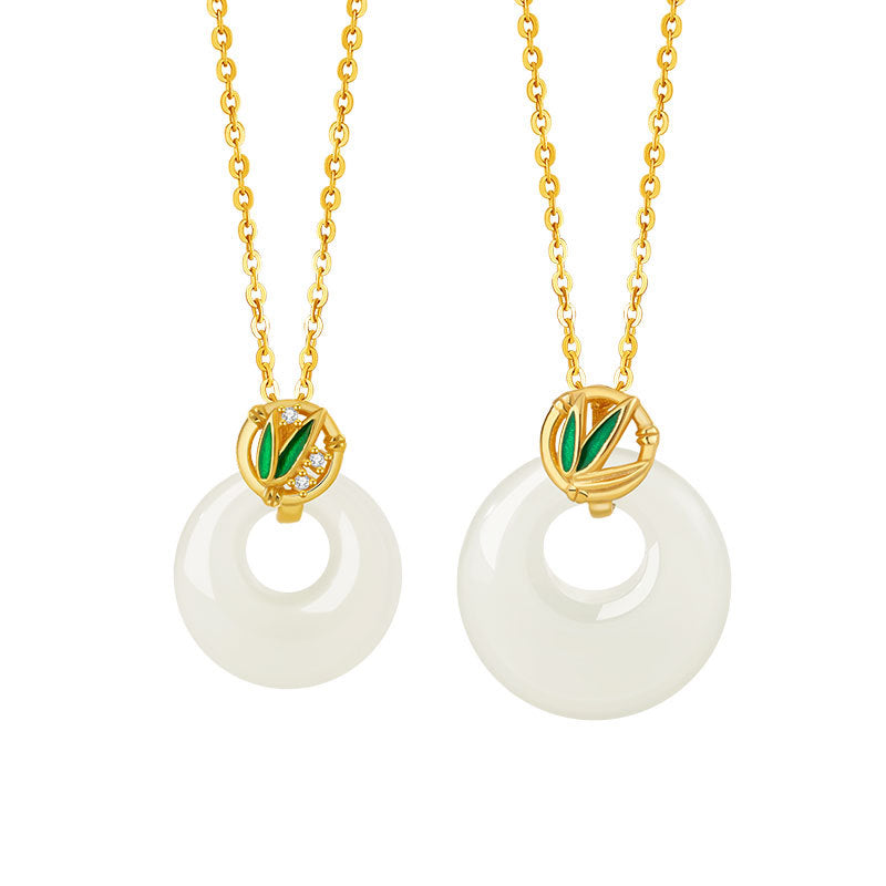 High-Rise Sterling Silver 925 Couple Necklace High-Grade Hetian Jade Bamboo Clavicle Chain Safety Buckle Bamboo Pendant