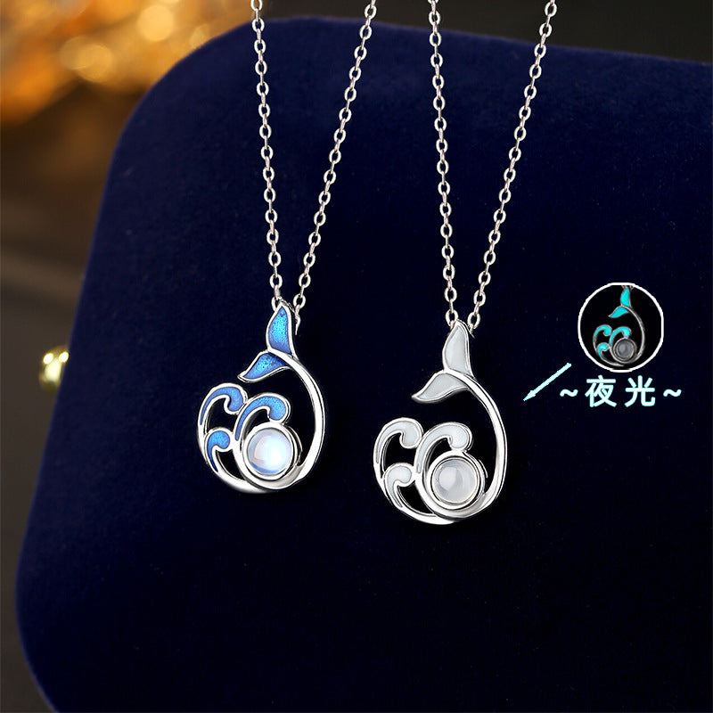 You Are S925 Sterling Silver Necklace for the Rest of Your Life Niche Design Sense Moonstone White Agate Enamel Craft Luminous Clavicle Chain