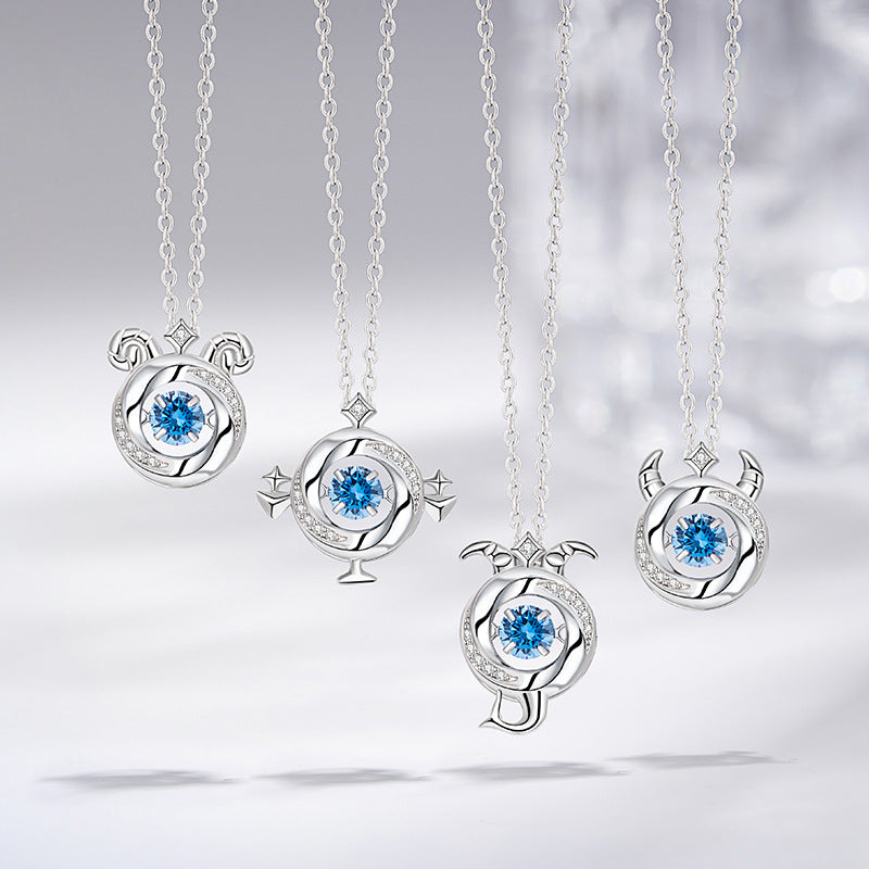 Lucky Twelve Constellation Sterling Silver 925 Smart Necklace Women's Fashion Versatile Zircon Clavicle Chain Ins Love Pendant
