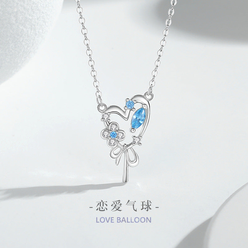 Lovely Sterling Silver 925 Necklace Women's Fashion All-Match Lucky Clover Clavicle Chain Ins Bow Key Pendant