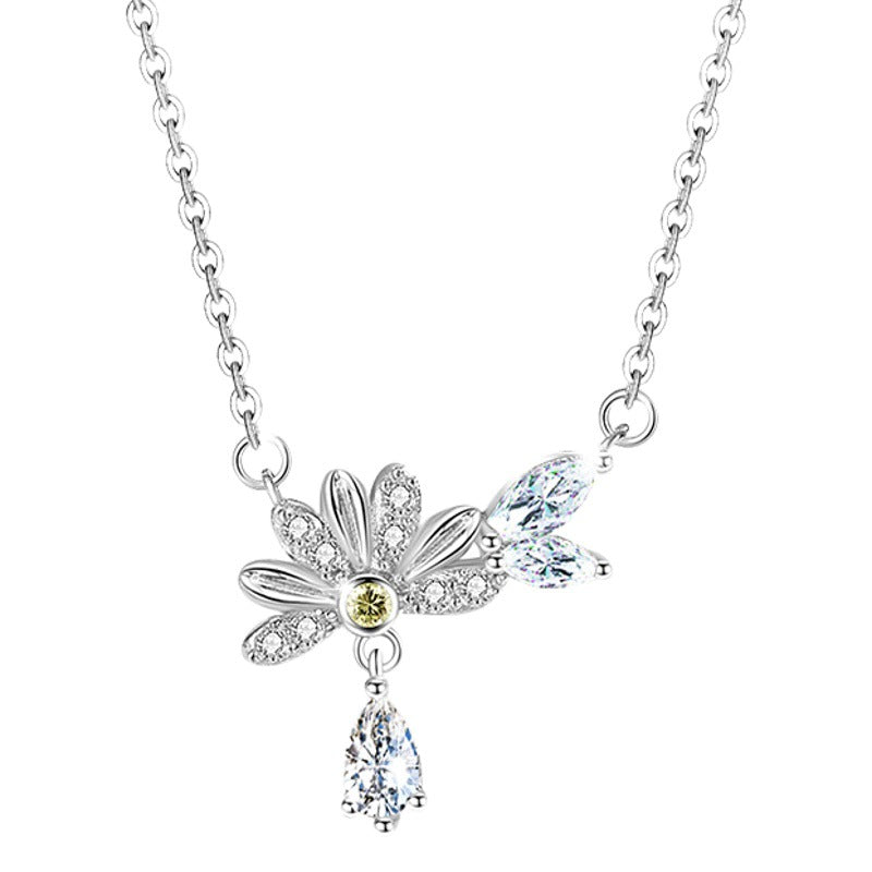 Daisy Sterling Silver 925 Necklace Female Niche Design Light Luxury Zircon Tassel Clavicle Chain Ins Style Butterfly Pendant