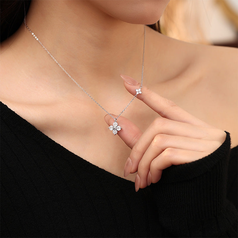 S925 Sterling Silver Necklace Female UV Photosensitive Color-Changing Clover Star Moon Pendant Creative Surprise Gift Clavicle Chain