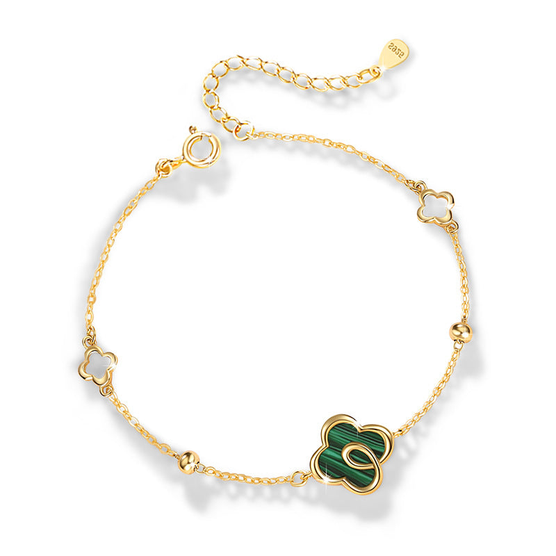Lucky Clover Sterling Silver 925 Bracelet Women's Fashion Versatile Flower Bracelet Qixi Ins Style Peacock Bracelet