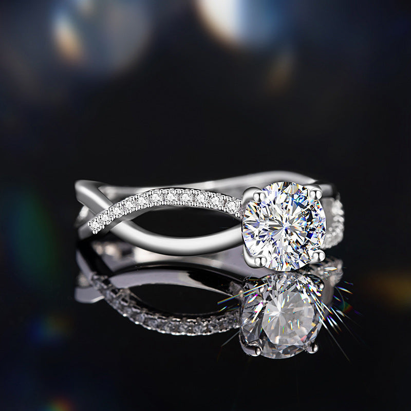 Diamond Sterling Silver 925 Ring Female Niche Design Light Luxury 1 Karat Proposal Wedding Ring Ins Pair Ring