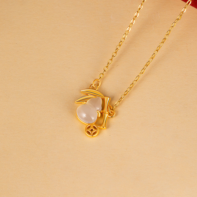 Light Luxury Niche Design Sense S925 Sterling Silver Gourd Pendant White Chalcedony Fu Lu Festival High Clavicle Chain Workplace Commuter