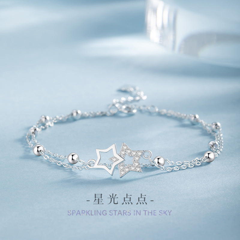 Starry Sky Story Sterling Silver 925 Bracelet Female Niche Design Light Luxury Star Bracelet Ins Double-Layer Starry Bracelet