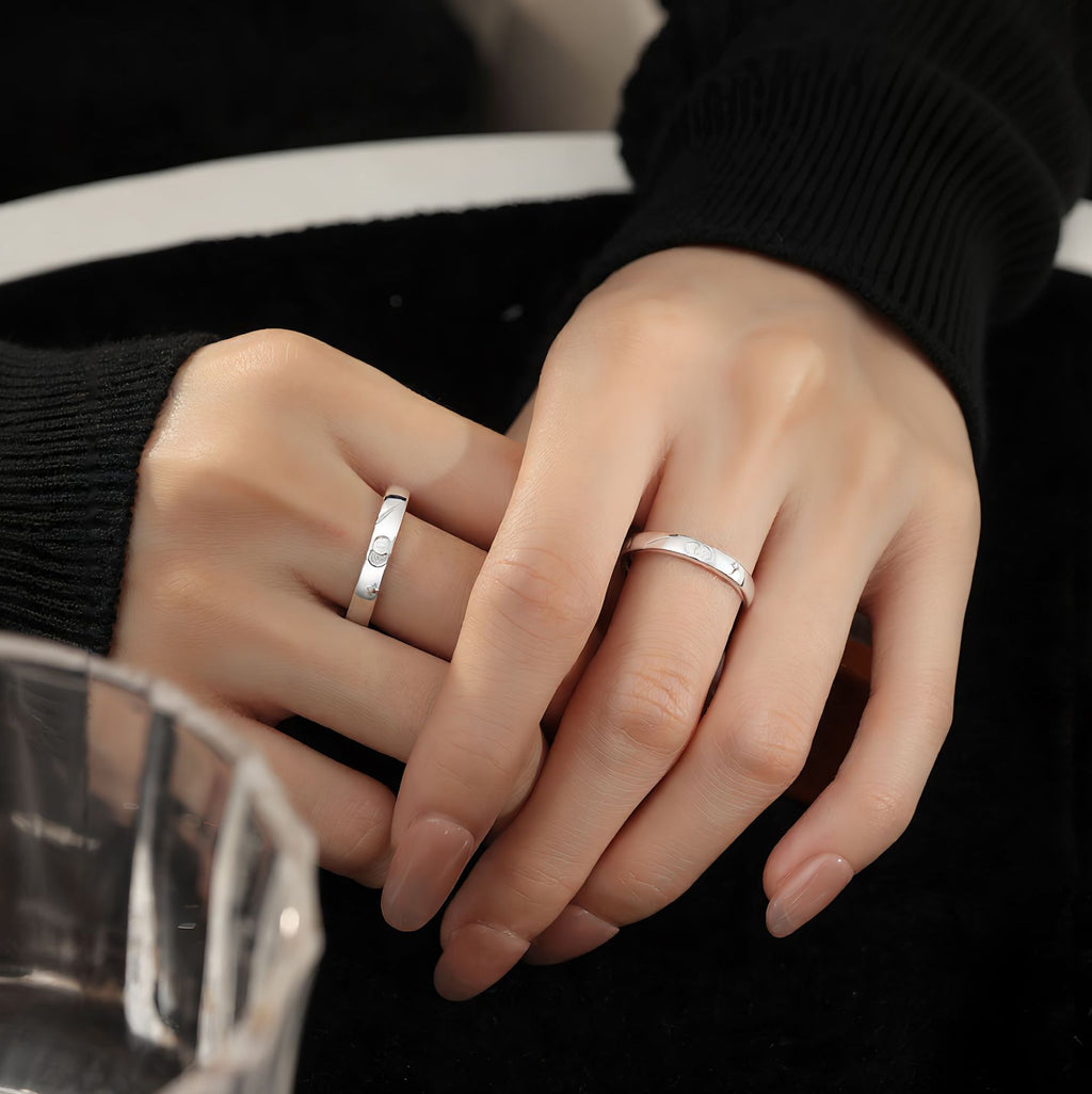 Holding Star Moon S925 Sterling Silver Couple Ring Ring Ring Opening Adjustable Ring Student Valentine's Day Commemorative Silver Jewelry