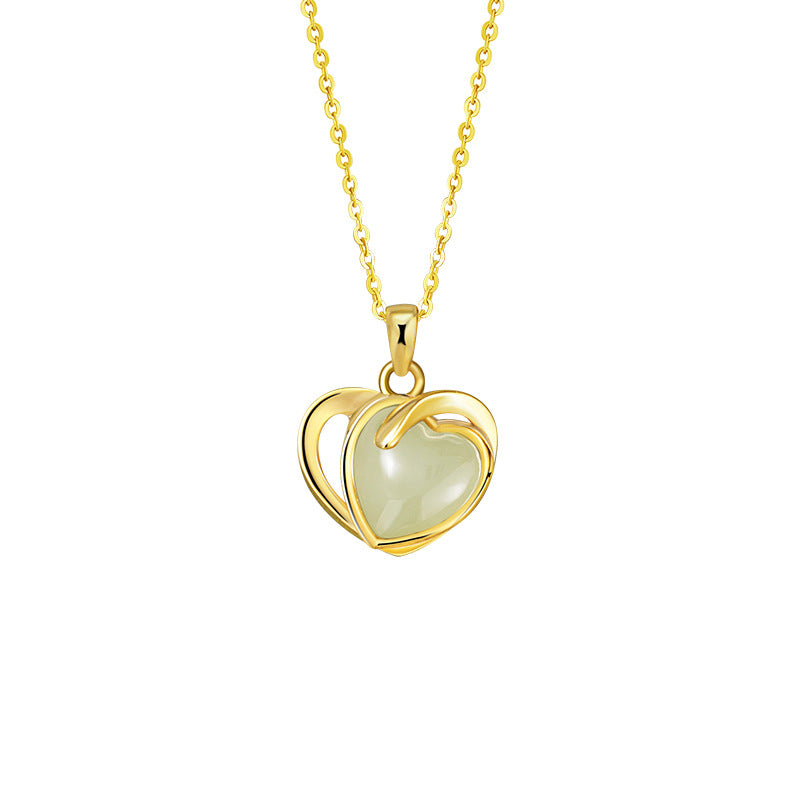 At First Sight, I Fell in Love with Sterling Silver 925 Hetian Jade Necklace New Chinese National Fashion Lovely Clavicle Chain Ins with Your Pendant in My Heart