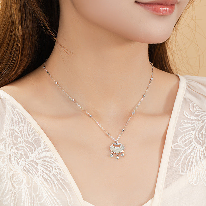 S925 Silver Hetian Jade Ruyi Lock Set New Chinese Style Safety Lock Bracelet Necklace for Girlfriend Elders Safety Gift
