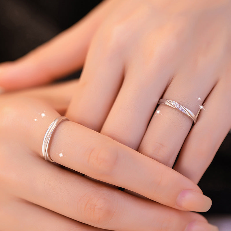Love Together Sterling Silver 925 Couple Ring Men's and Women's Light Luxury High-Grade Vegetarian Ring 520 Mobius Ring Pair Ring
