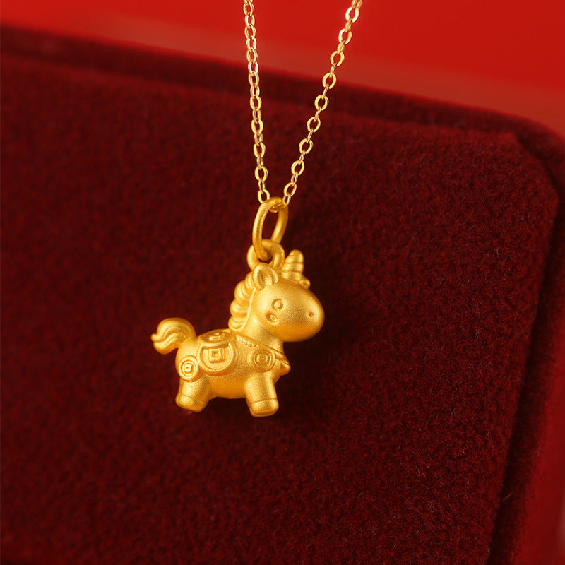 Immediately Rich Flower Pure Silver 999 Necklace Female Light Luxury High-Grade Sense Birth Year Copper Coin Clavicle Chain Zodiac Horse Pendant