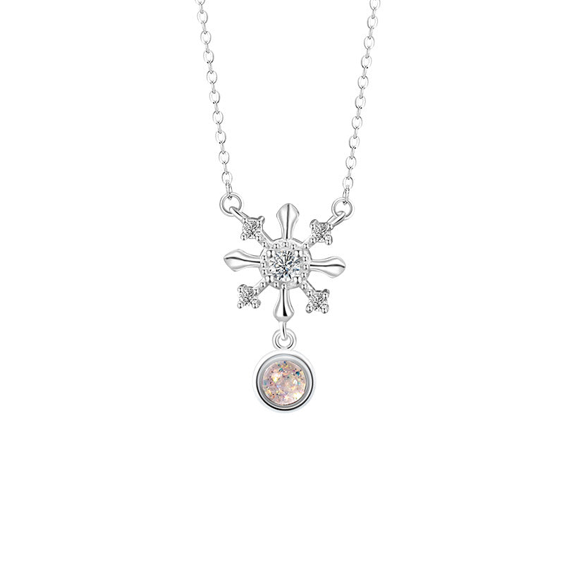 Fantasy Snowflake Sterling Silver 925 Necklace Female Niche Design Light Luxury Glass Stone Clavicle Chain Ins Christmas Pendant