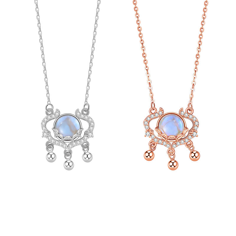S925 Sterling Silver Moonstone Safety Lock Necklace Women's National Style Niche Design Clavicle Chain Light Luxury All-Match Silver Jewelry Wholesale