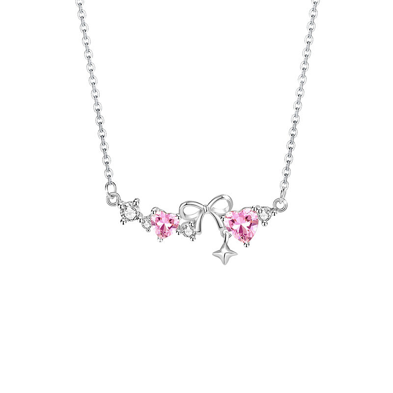 Bowknot Sterling Silver 925 Necklace Female Niche Design Light Luxury Star Tassel Clavicle Chain Ins Style Love Pendant