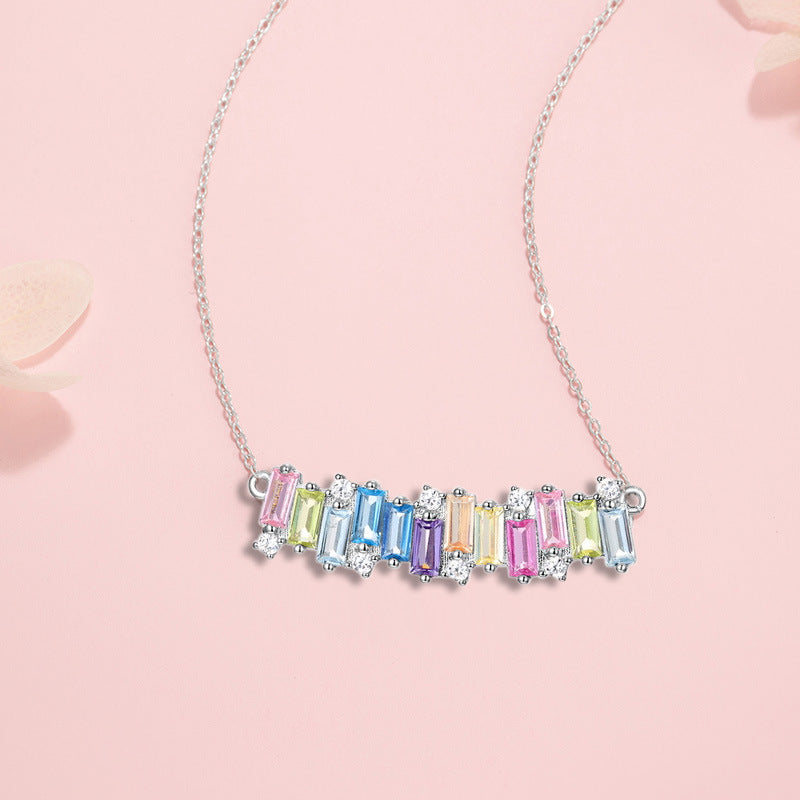 Smile Rainbow Sterling Silver 925 Necklace Female Sweet Cute Style Zircon Clavicle Chain Ins Little Red Book Dopamine Pendant