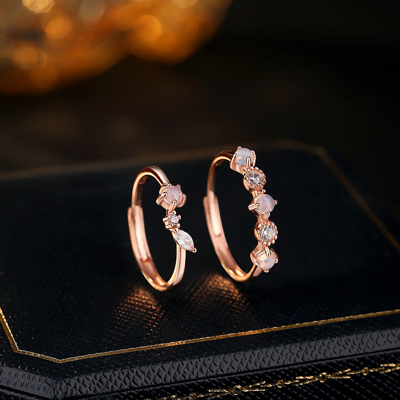 Girl Heart Gentle Style Korean Style Ring S925 Silver Inlaid Glass Stone Zircon Niche Fashion Adjustable Ring