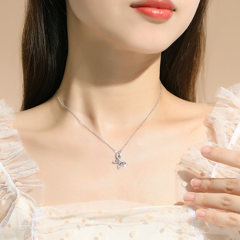 Butterfly Sterling Silver 925 Necklace Female Niche Design Light Luxury Zircon Clavicle Chain Get Things Ins Style Star Pendant