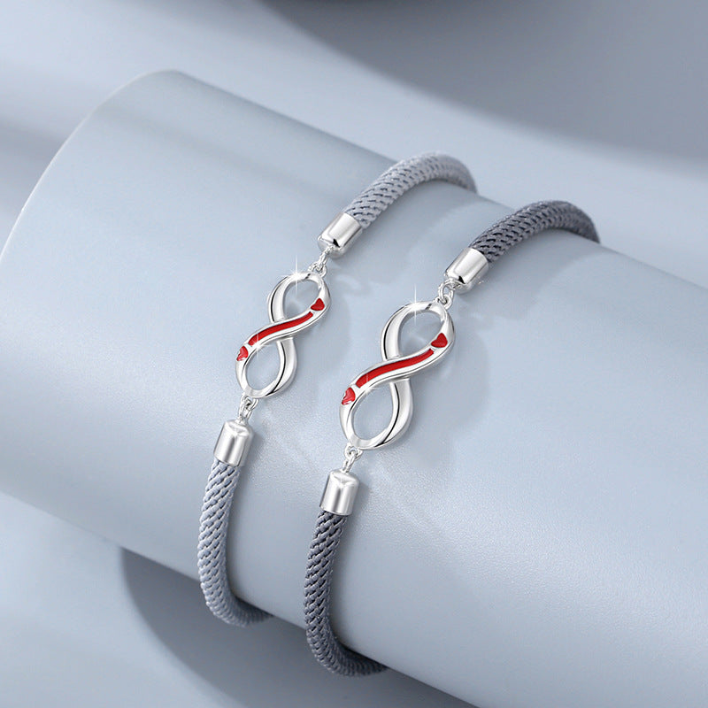 Infinite Symbol Sterling Silver 925 Couple Bracelet Men and Women Light Luxury Love Bracelet Ins Style Mobius Ring Bracelet