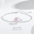 Women's Heart-Shaped Sterling Silver 925 Bracelet Fashionable All-Match Pink Diamond Star Bracelet Ins Style Planet Zircon Bracelet