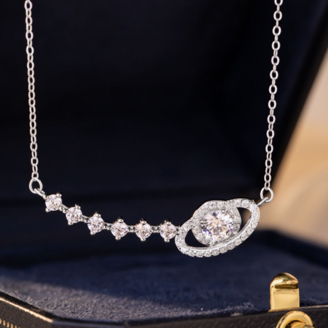 Fantasy Planet Sterling Silver 925 Necklace Female Niche Design Light Luxury Saturn Clavicle Chain Ins Style Star Pendant