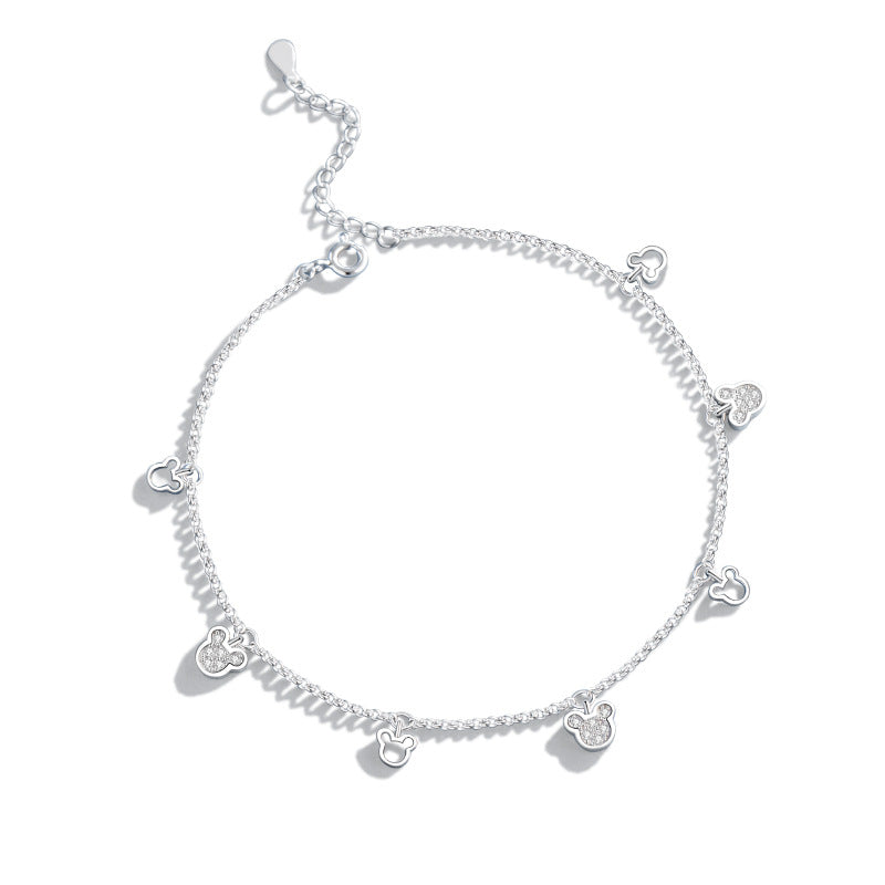 Cute Mouse Sterling Silver 925 Anklet Female Niche Design Light Luxury Zircon Zodiac Anklet Ins Style Mouse Anklet