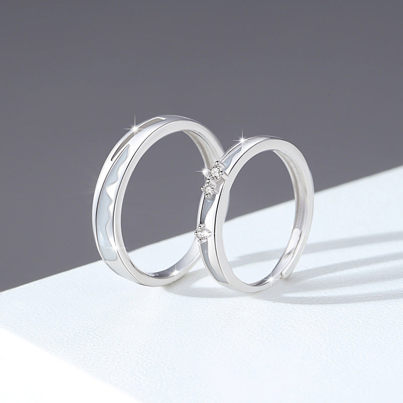 Love Oath Luminous Sterling Silver 925 Couple Ring Men and Women Fashion All-Match Zircon Ring Qixi Ins Pair Ring