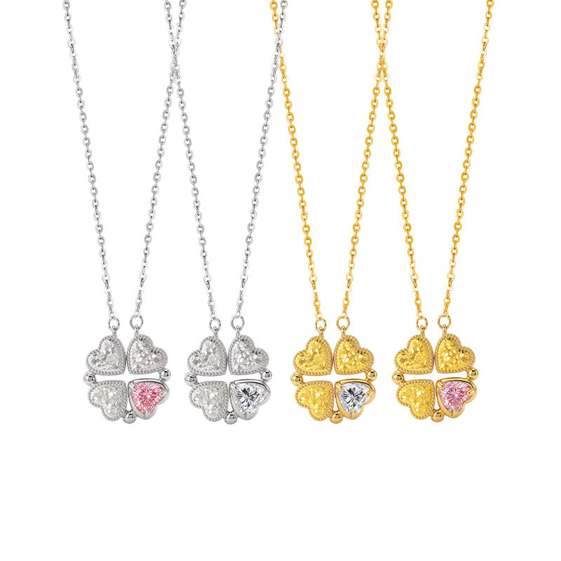 Broken Ice Craft S925 Sterling Silver Clover Necklace Women's Magnetic Suction Can Be Opened in One Two-Piece Love Clavicle Chain