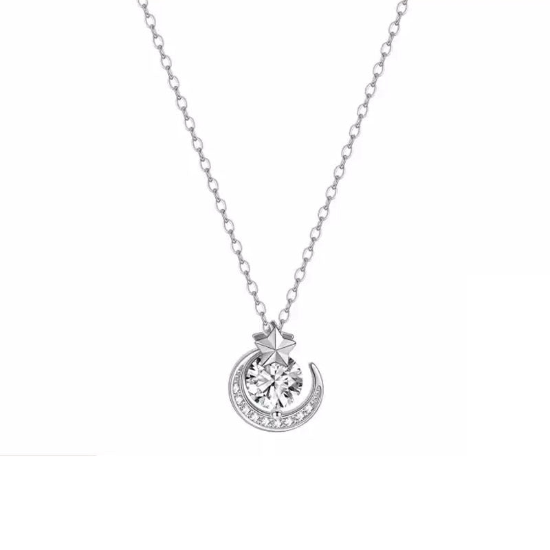Star Pure Silver 999 Necklace Female Niche Design Light Luxury Zircon Clavicle Chain Internet Celebrity Hot Selling Ins Moon Pendant