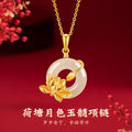 Lotus Pure Silver 999 Chalcedony Necklace Female New Chinese National Fashion Safety Buckle Clavicle Chain Ins Mother's Day Gift Pendant