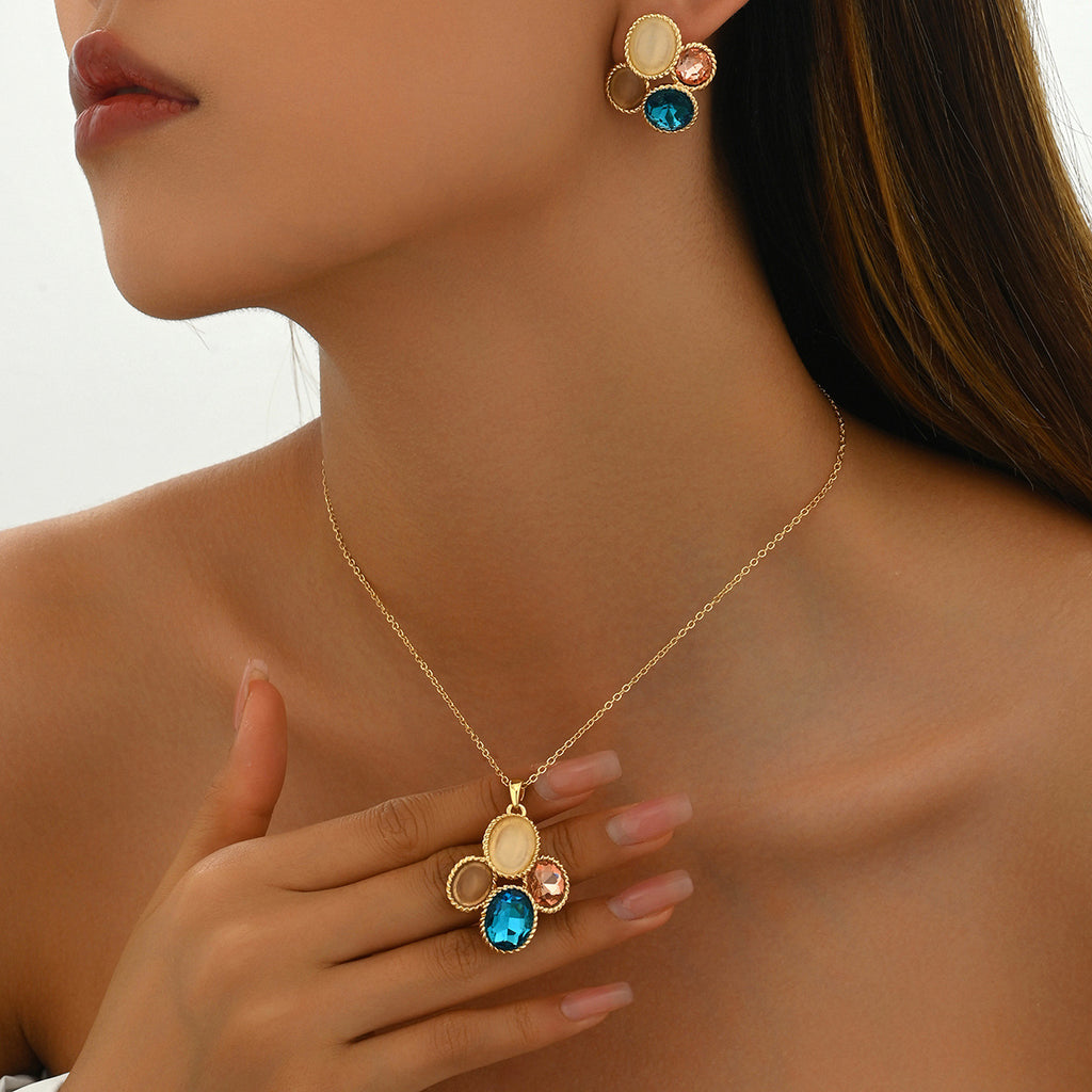 Blue and Peach Triple-Center Jewelry