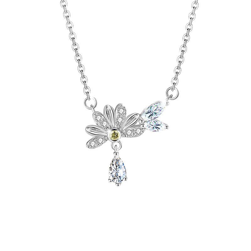 Daisy Sterling Silver 925 Necklace Female Niche Design Light Luxury Zircon Tassel Clavicle Chain Ins Style Butterfly Pendant