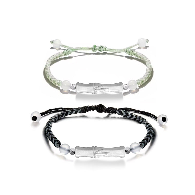 Festival High-Rise Sterling Silver 925 Couple Chalcedony Bracelet National Fashion New Chinese Style Bamboo Bracelet Ins Style Bamboo Bracelet