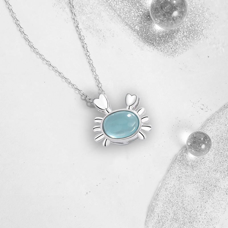Crab Sterling Silver 925 Necklace Female Niche Design Light Luxury Shijia Pearl Clavicle Chain Ins Feng Hai Lanbao Pendant