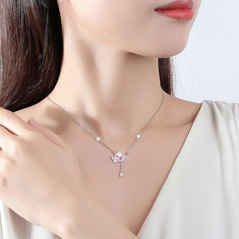 Angel Wings Sterling Silver 925 Necklace Women's Fashion All-Match Tassel Clavicle Chain Ins Get Love Zircon Pendant