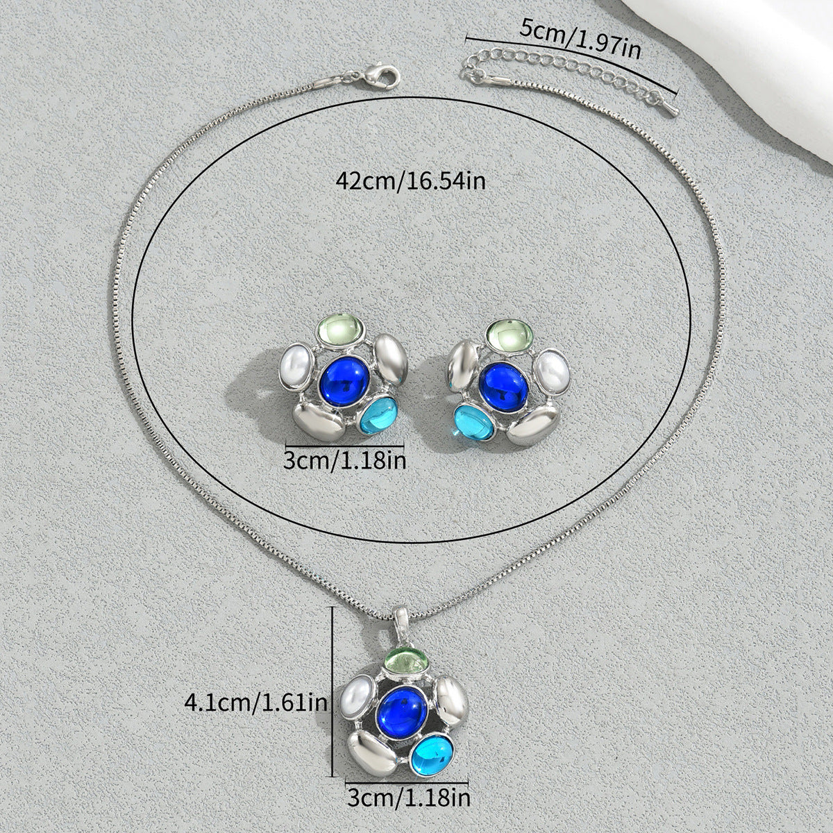 Blue and Green Flower-Cluster Jewelry — product image 3