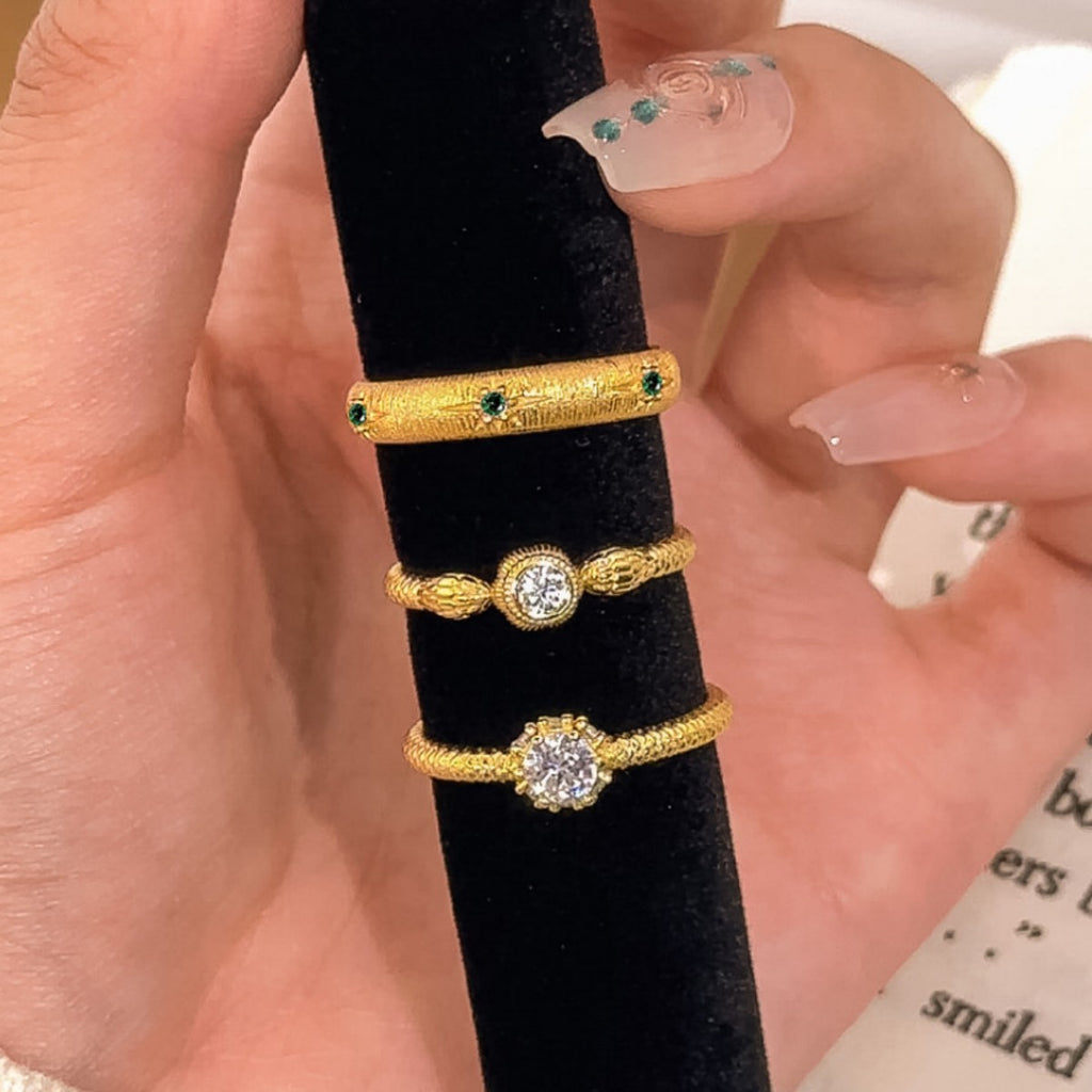 Starry Sky Sterling Silver 925 Ring Vintage Court Style Brushed Snake Ring Ins Light Luxury High-Grade Nebula Ring