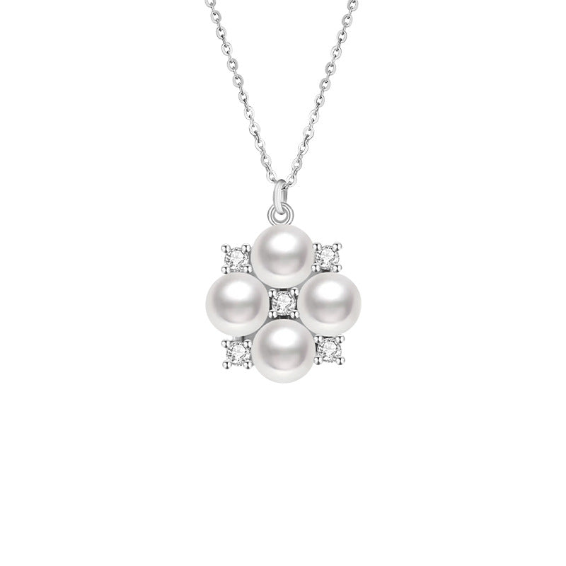 S925 Sterling Silver Clover Pearl Necklace Fresh All-Match Lucky Clavicle Chain for Girlfriend Mother's Day Gift