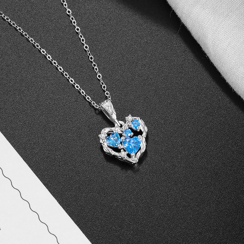 S925 Sterling Silver Ocean Heart Necklace Female Niche Zircon Clavicle Chain Ins Style Love Pendant Jewelry Set