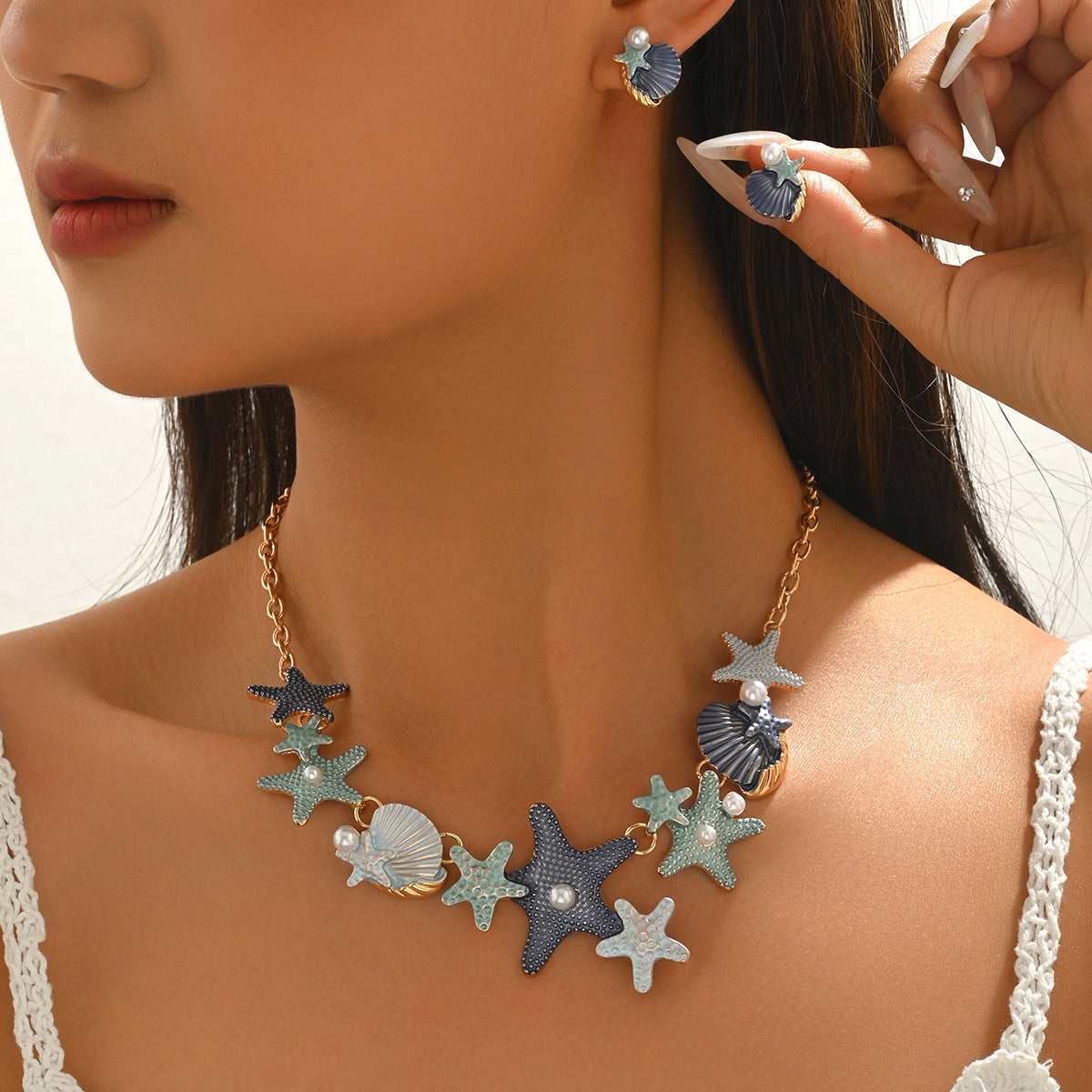 Blue Starfish and Shell Jewelry