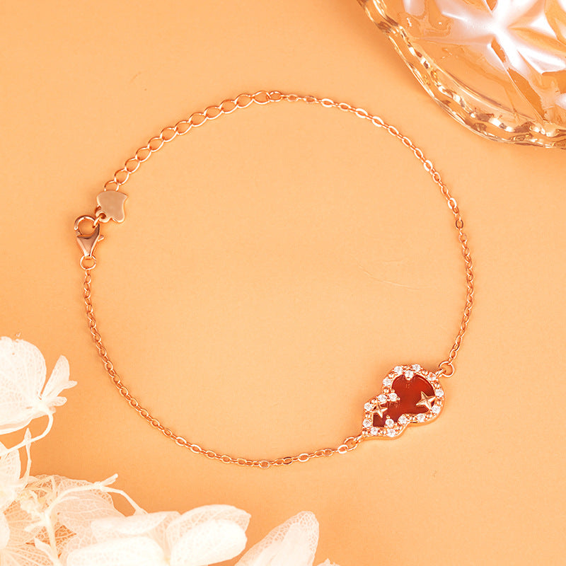 Colorful S925 Sterling Silver Red Agate Gourd Necklace Bracelet Set New Chinese Niche Fu Lu All-Match Lucky Jewelry