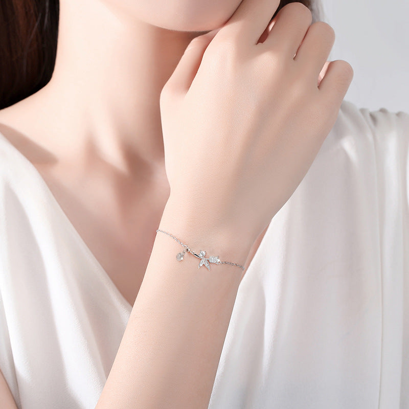 Lily Sterling Silver 925 Bracelet Female Niche Design Light Luxury Tassel Bracelet for Girls Ins Style Flower Bracelet
