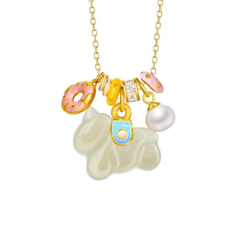 Instant Rich Flower Sterling Silver 925 Hetian Jade Necklace Sweet Natural Freshwater Pearl Clavicle Chain Donut Pendant