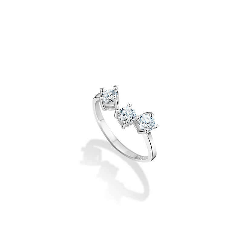 Star Sterling Silver 925 Ring Female Niche Design Light Luxury round Zircon Ring Ins Wind Meteor Shower Ring