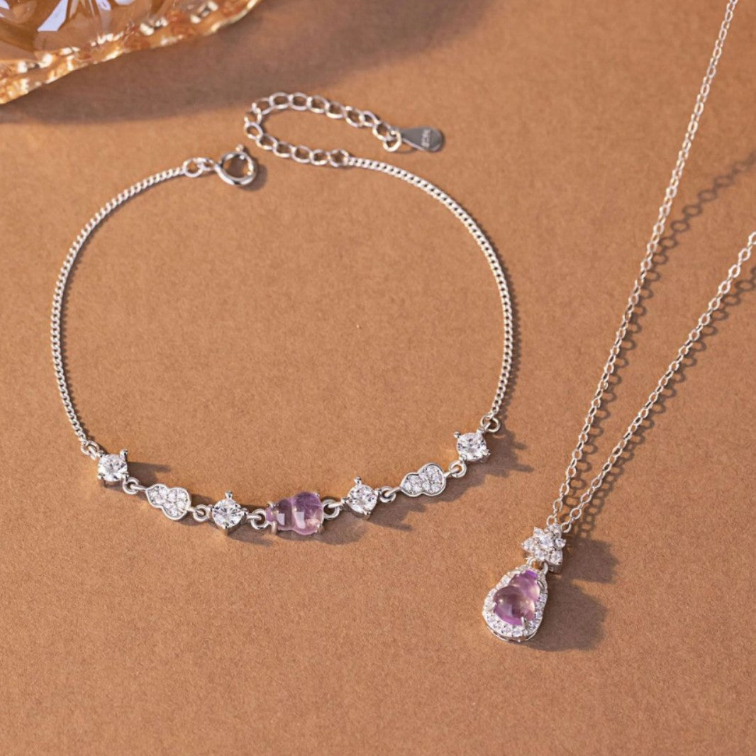 Gourd Sterling Silver 925 Bracelet Women's Light Luxury High-Grade Natural Amethyst Bracelet Ins Style Nine Purple off-Fire Bracelet